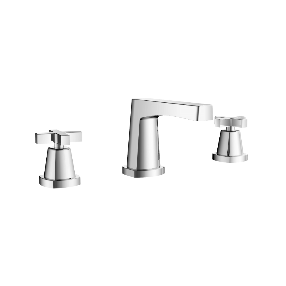 Three Hole 8" Widespread Two Handle Bathroom Faucet | Polished Nickel PVD