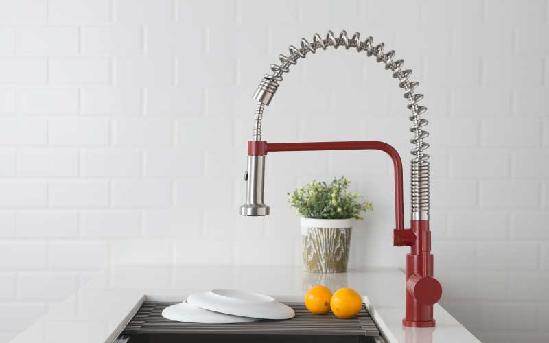 red kitchen faucet