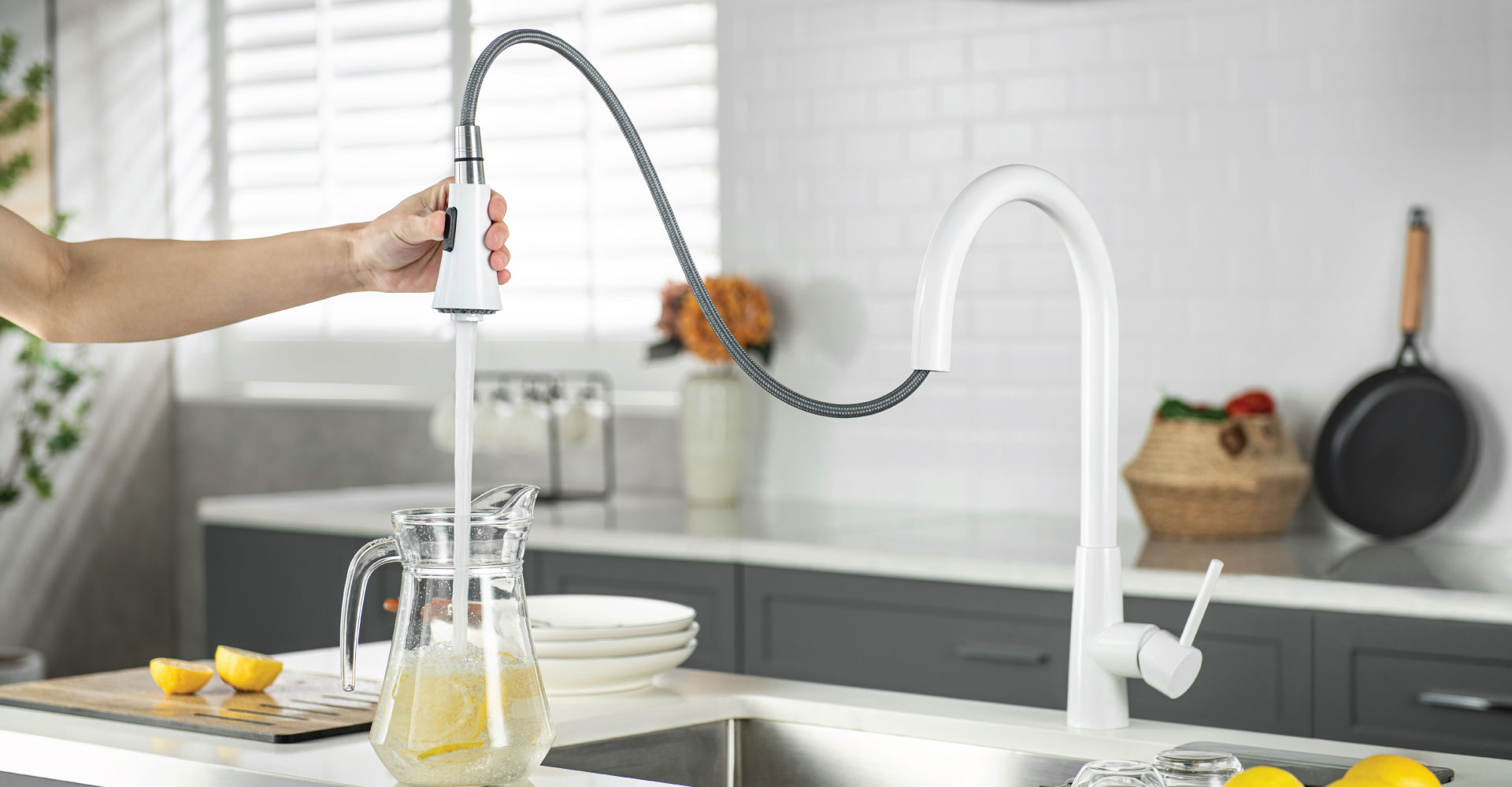 gloss white kitchen faucet