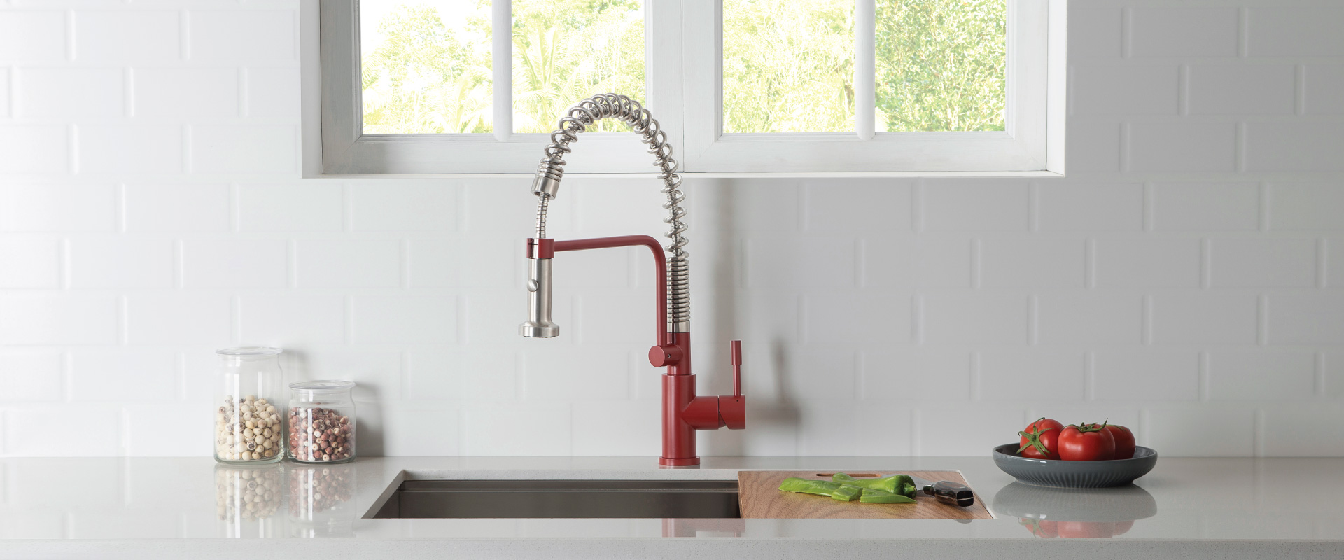 red kitchen faucet