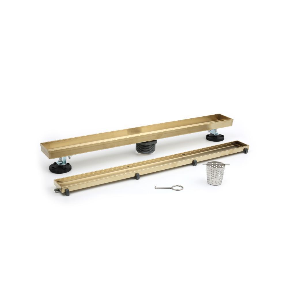 24" Tile Insert Linear Drain with 2" Outlet | Satin Brass PVD
