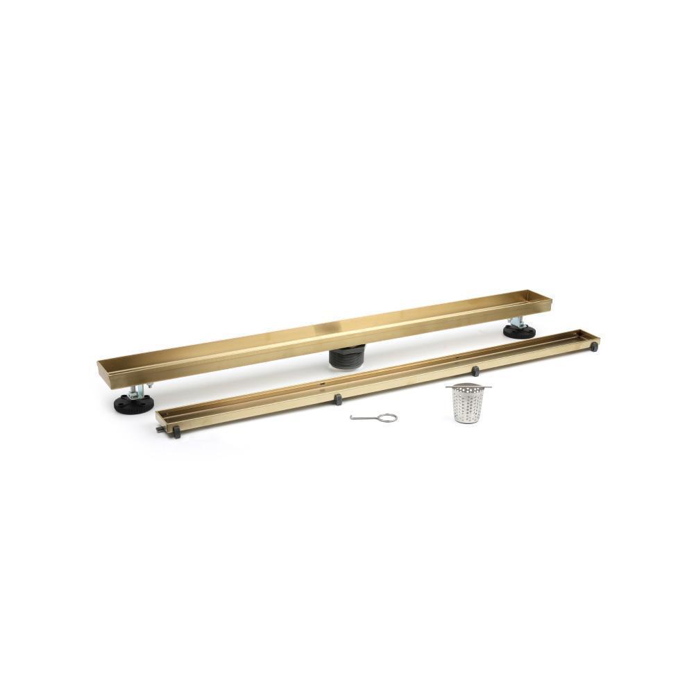 32" Tile Insert Linear Drain with 2" Outlet | Satin Brass PVD