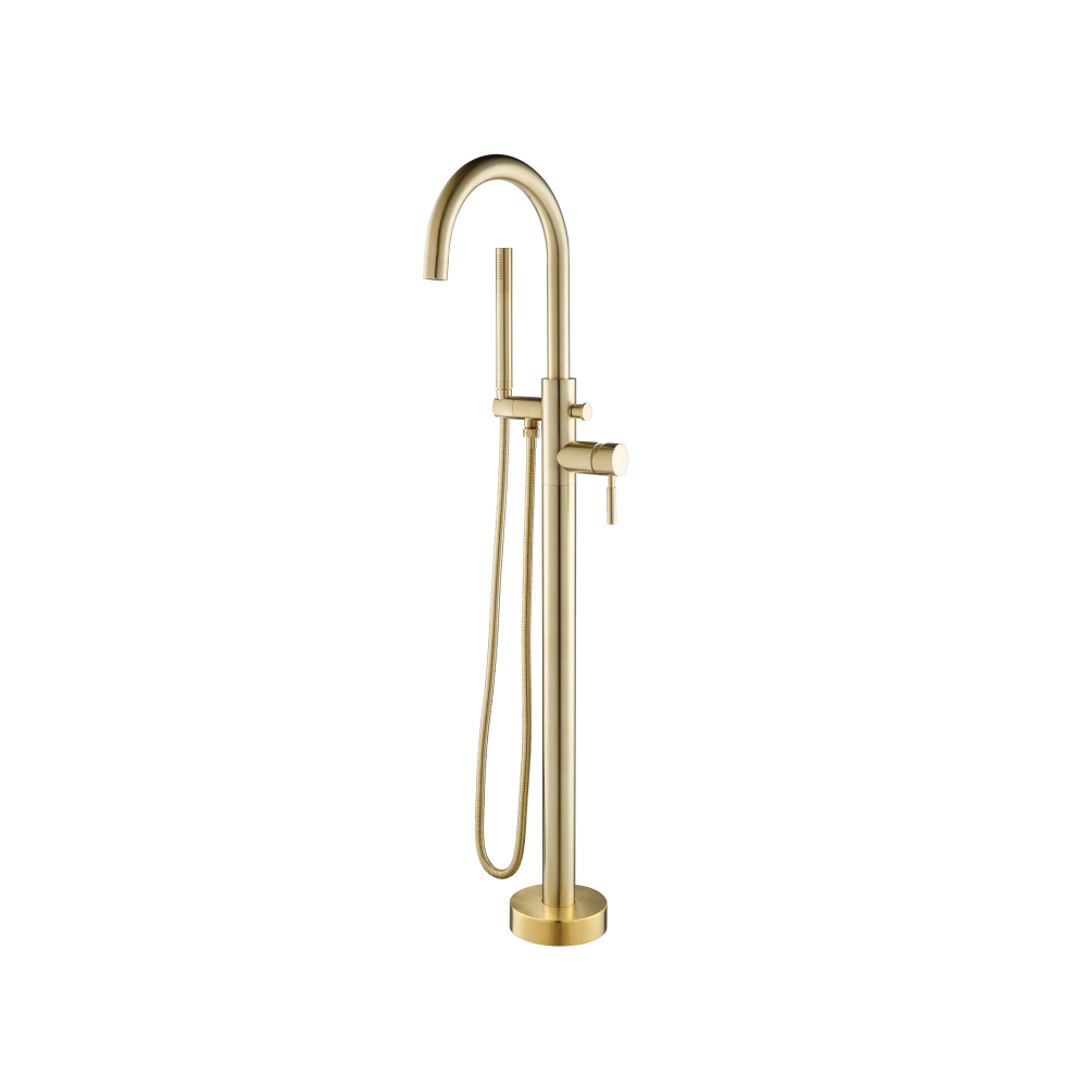 Freestanding Floor Mount Bathtub / Tub Filler With Hand Shower | Satin Brass PVD