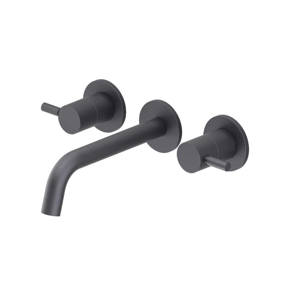 Two Handle Wall Mounted Bathroom Faucet | Dark Grey