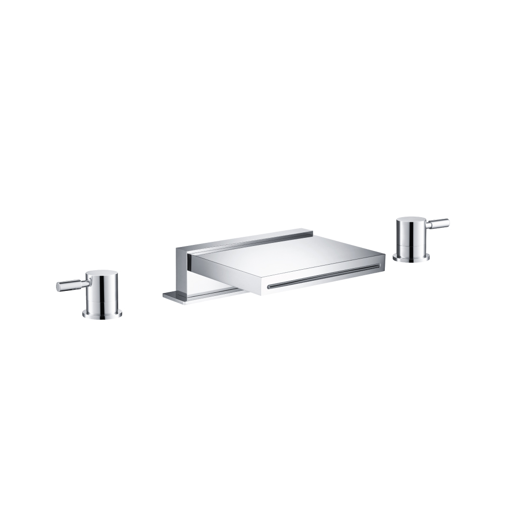 3 Hole Deck Mount Cascade / Sheet Flow Roman Tub Faucet | Chrome