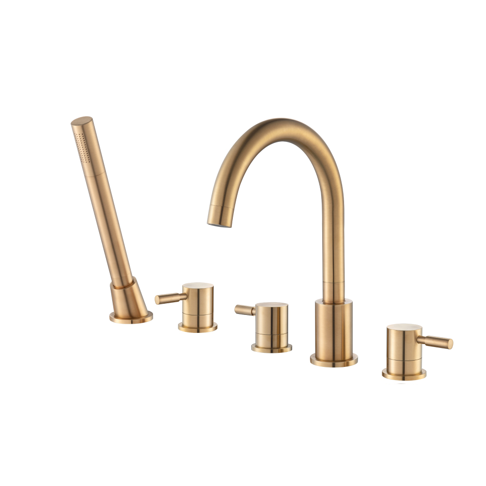 Five Hole Deck Mounted Roman Tub Faucet With Hand Shower | Brushed Bronze PVD