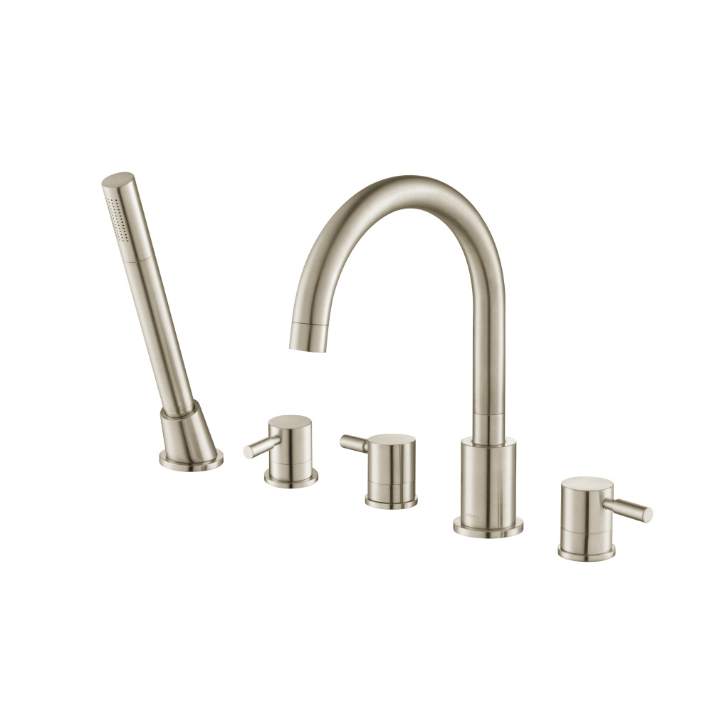 Five Hole Deck Mounted Roman Tub Faucet With Hand Shower | Brushed Nickel PVD