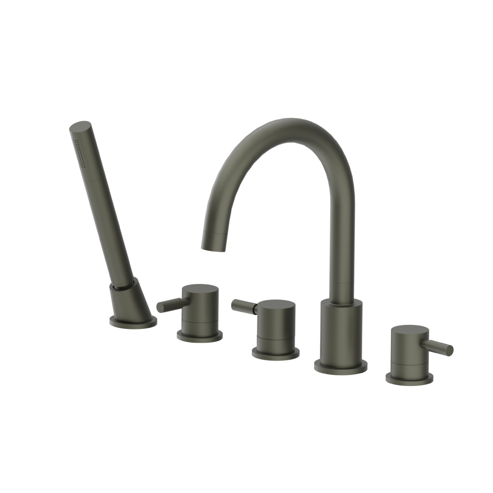 Five Hole Deck Mounted Roman Tub Faucet With Hand Shower | Dark Green