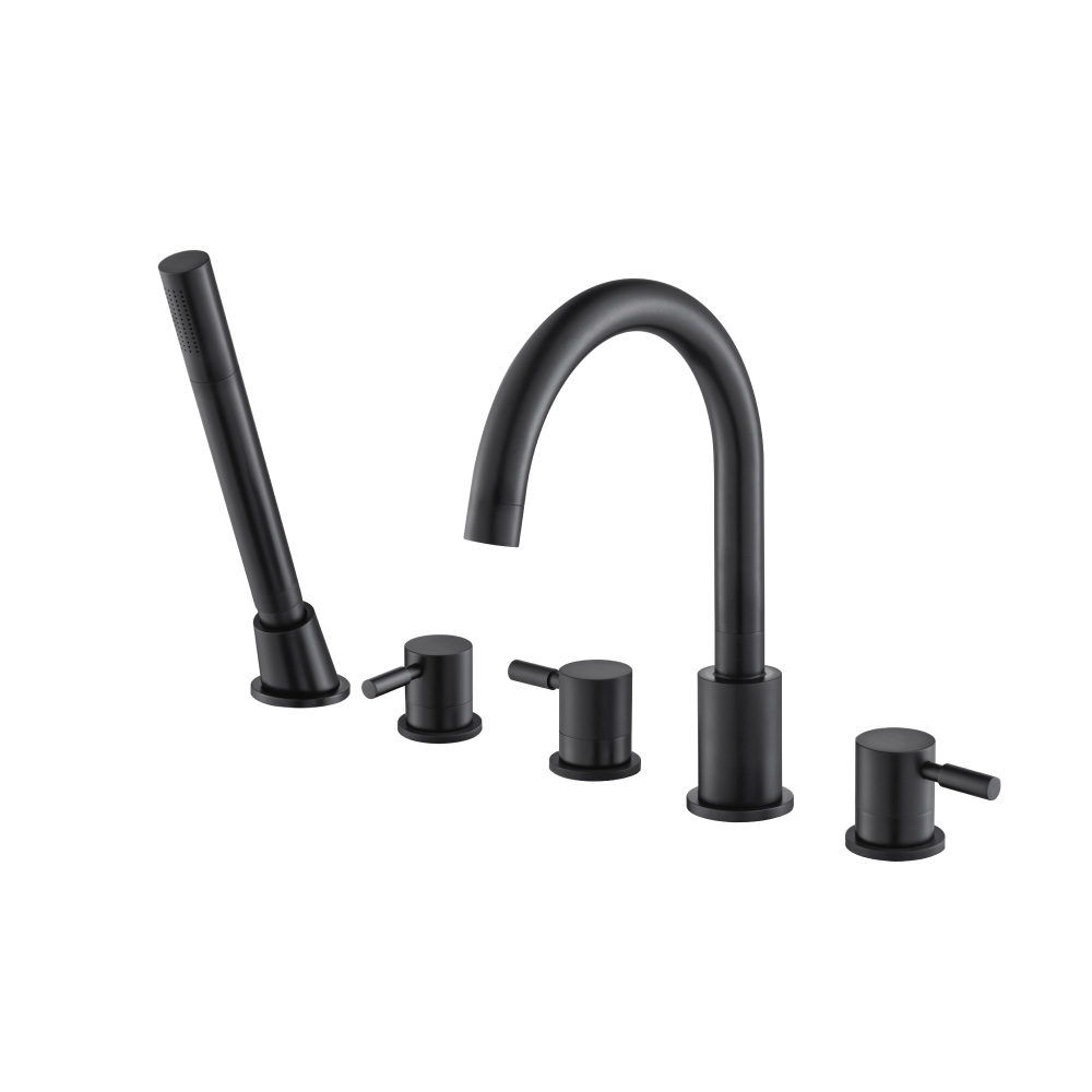 Five Hole Deck Mounted Roman Tub Faucet With Hand Shower | Matte Black