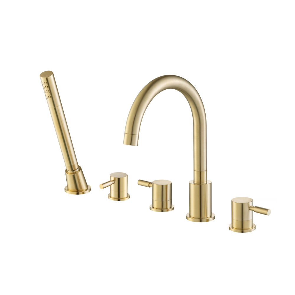 Five Hole Deck Mounted Roman Tub Faucet With Hand Shower | Satin Brass PVD