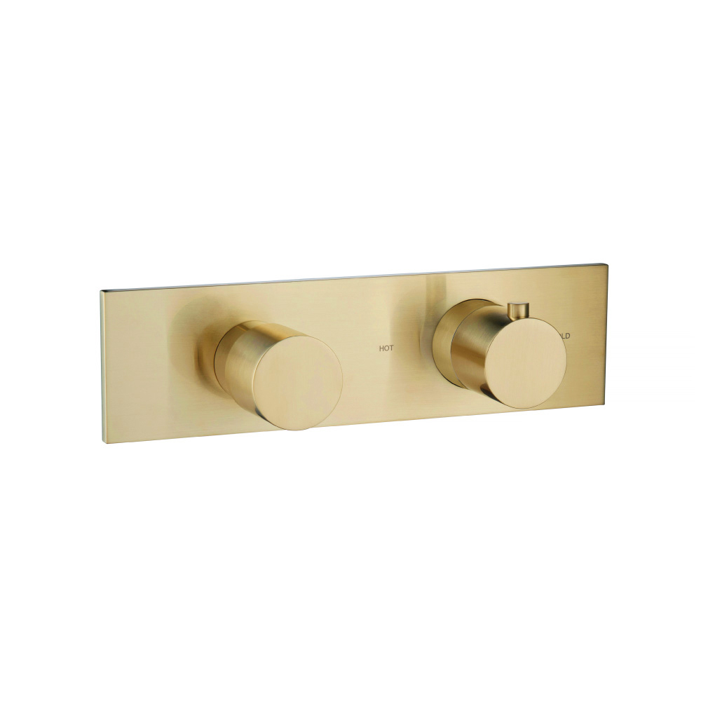 3/4" Horizontal Thermostatic Shower Valve & Trim - 3 Output | Satin Brass PVD