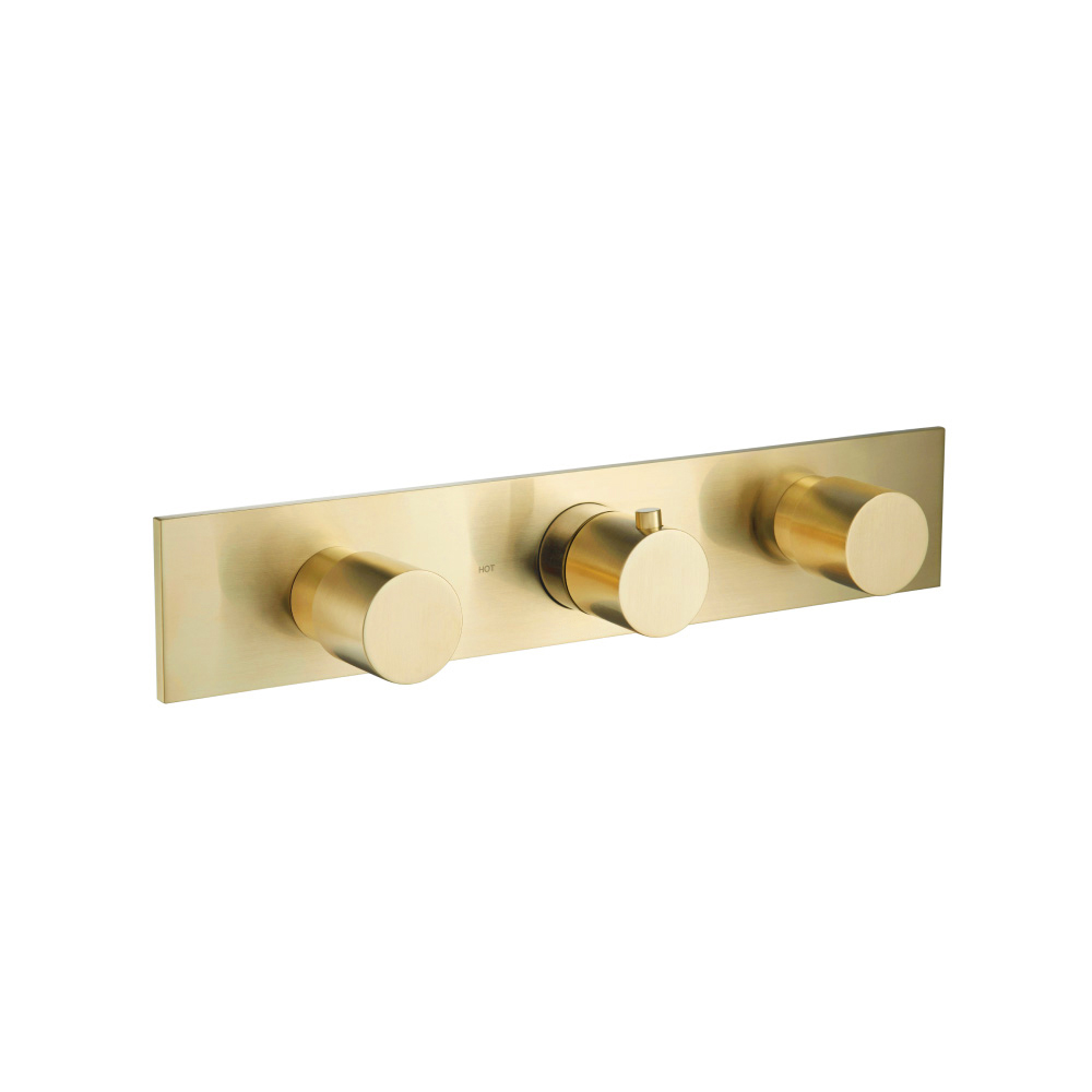 3/4" Horizontal Thermostatic Valve with 2 Volume Controls &  Trim | Satin Brass PVD