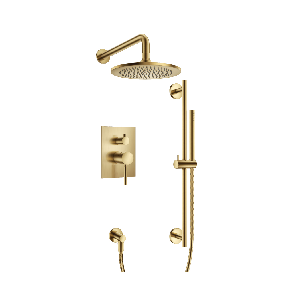 Two Output Shower Set With Shower Head, Hand Held And Slide Bar | Satin Brass PVD