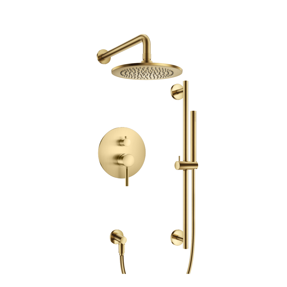 Two Output Shower Set With Shower Head, Hand Held And Slide Bar | Satin Brass PVD