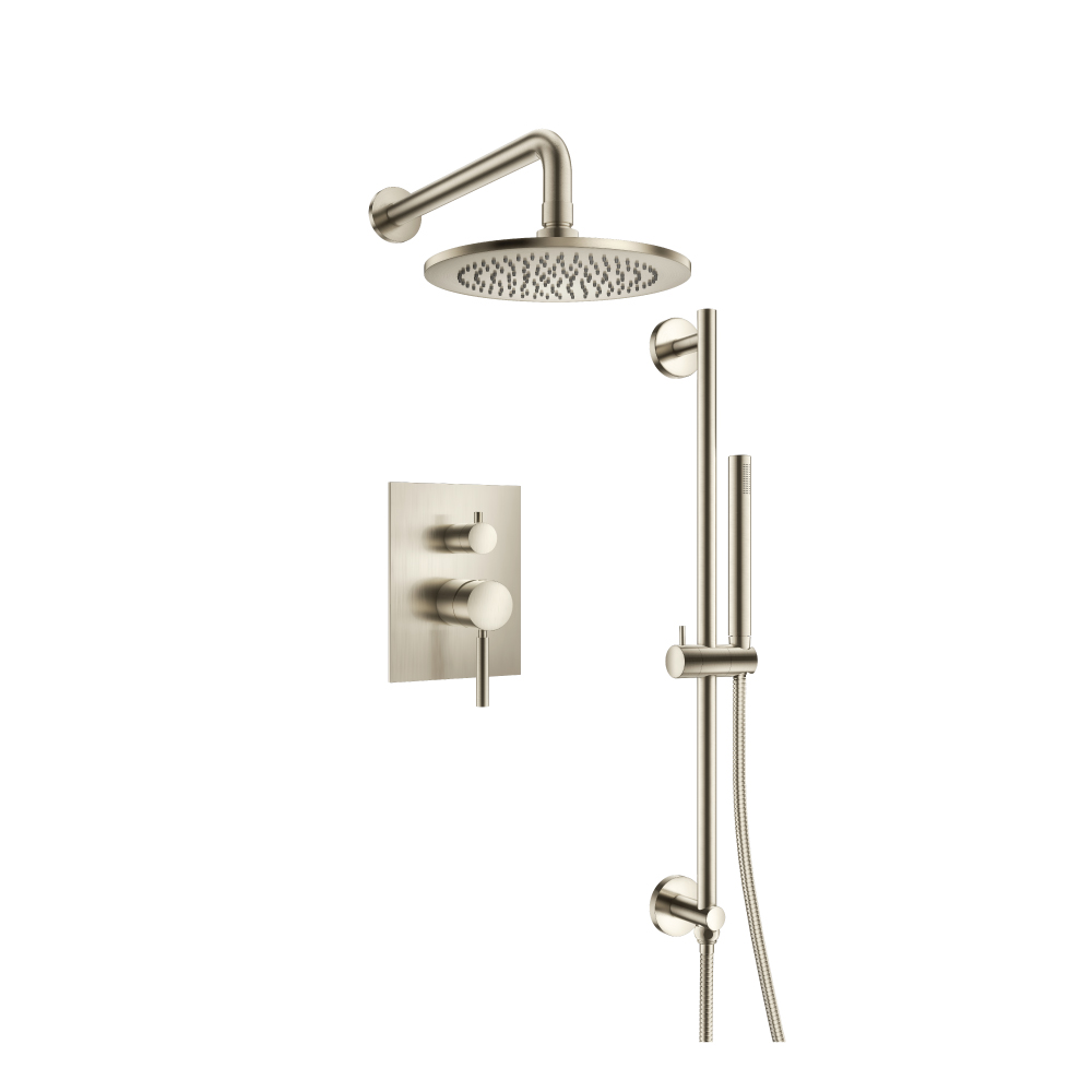 Two Output Shower Set With Shower Head, Hand Held And Slide Bar | Brushed Nickel PVD