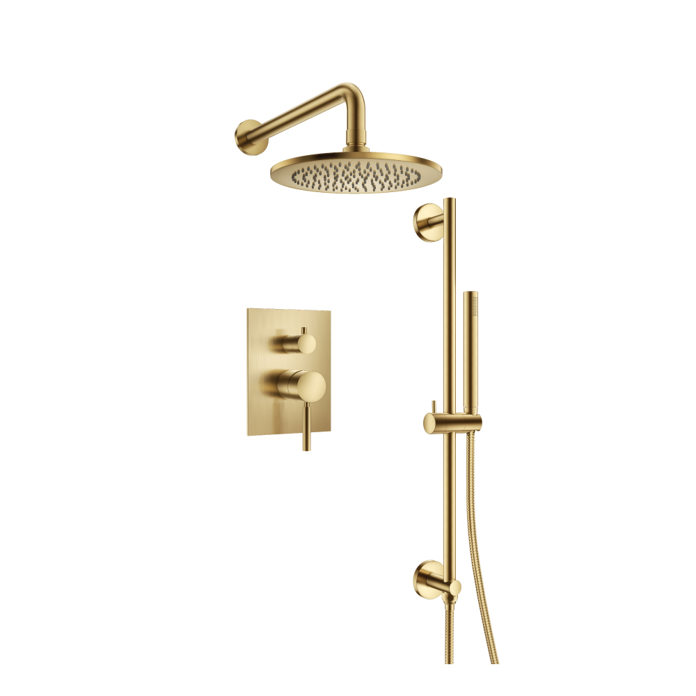 Two Output Shower Set With Shower Head, Hand Held And Slide Bar | Satin Brass PVD