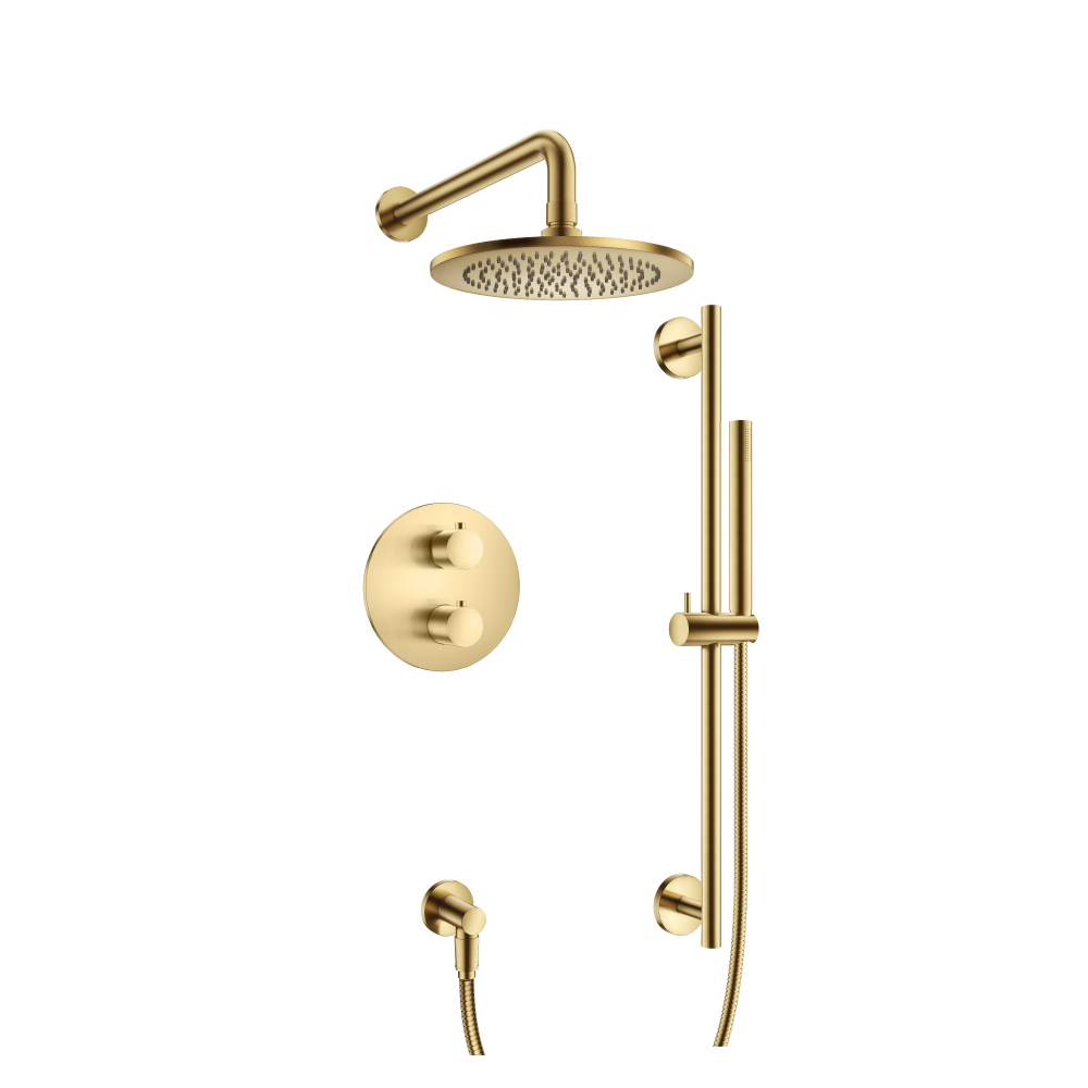Two Output Shower Set With Shower Head, Hand Held And Slide Bar | Satin Brass PVD