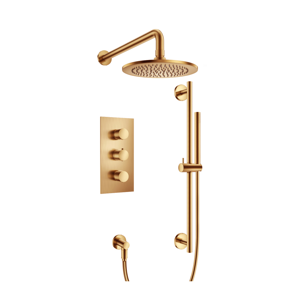 Two Output Shower Set With Shower Head, Hand Held And Slide Bar | Brushed Bronze PVD