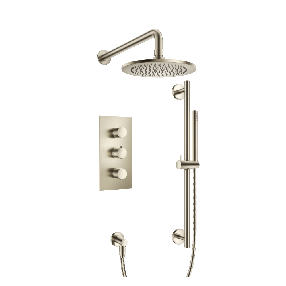 Two Output Shower Set With Shower Head, Hand Held And Slide Bar | Brushed Nickel PVD