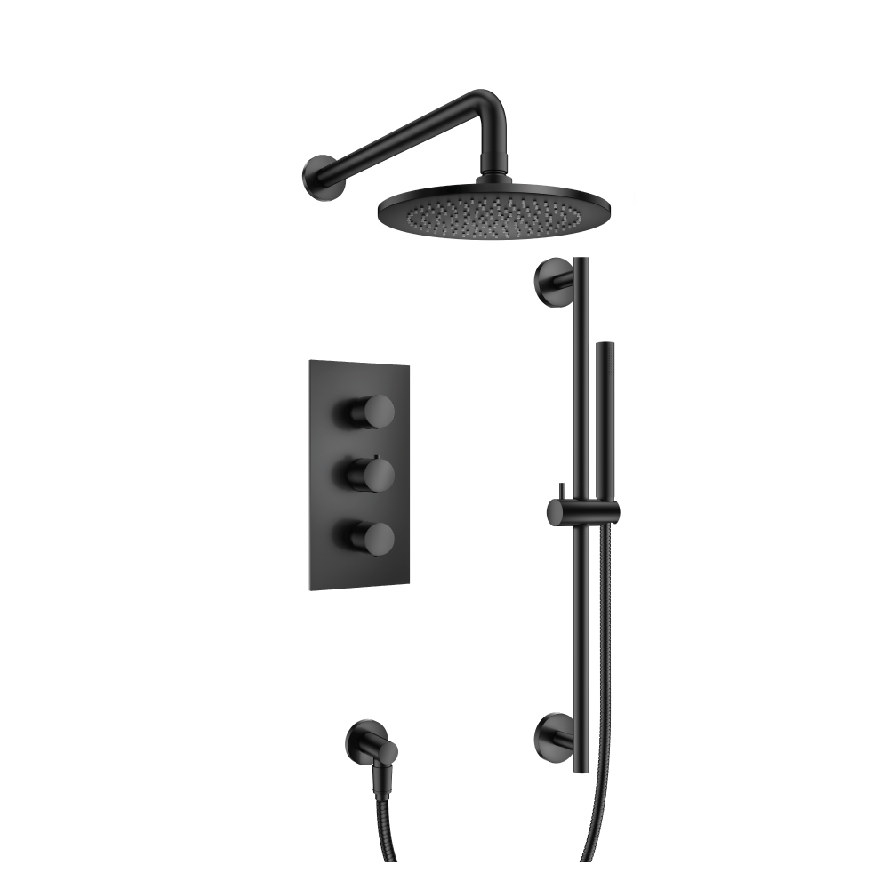 Two Output Shower Set With Shower Head, Hand Held And Slide Bar | Matte Black