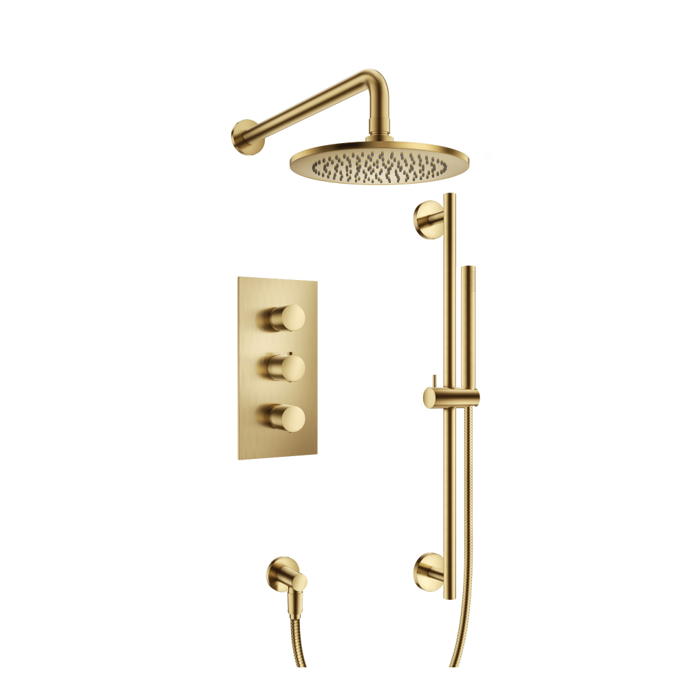 Two Output Shower Set With Shower Head, Hand Held And Slide Bar | Satin Brass PVD