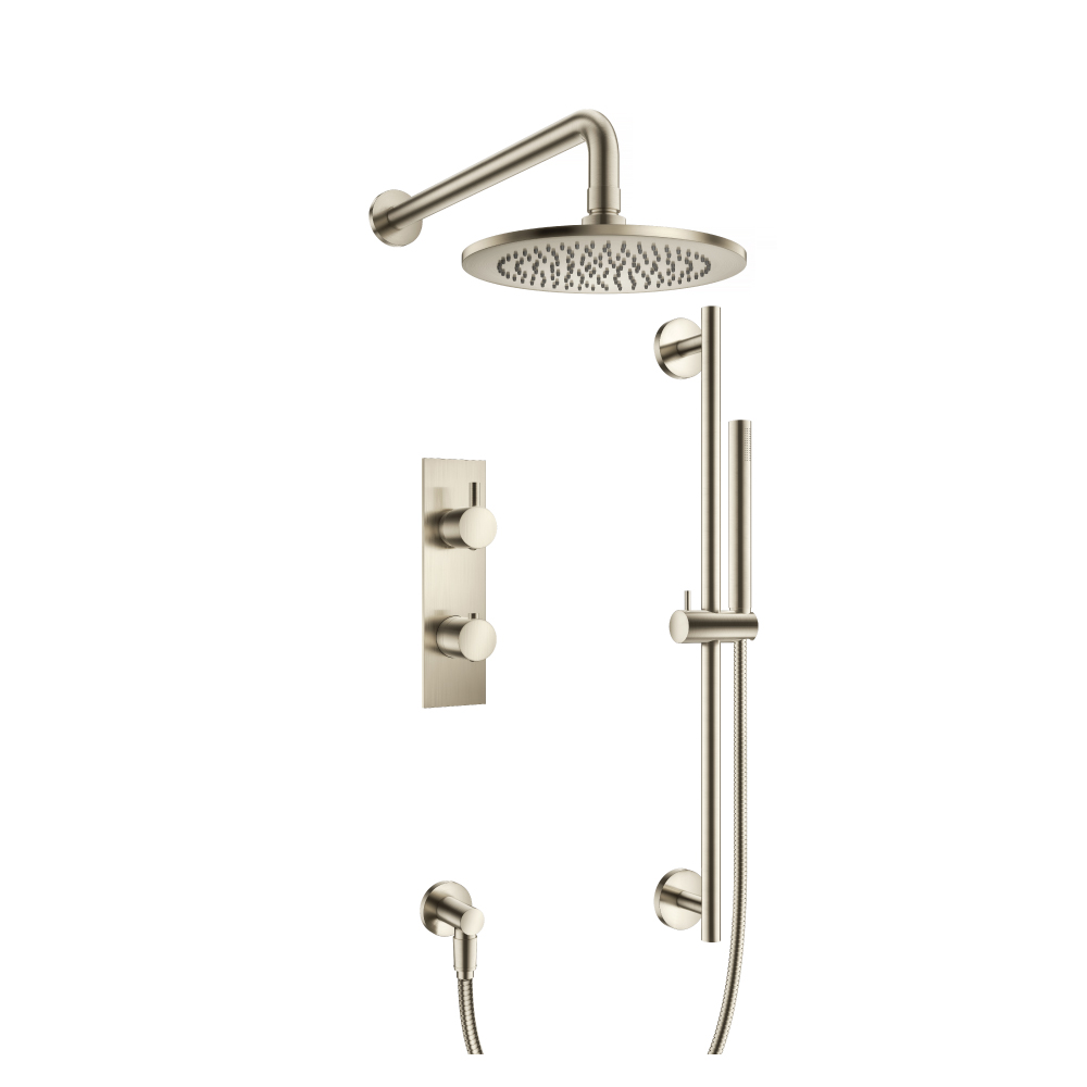 Two Output Shower Set With Shower Head, Hand Held And Slide Bar | Brushed Nickel PVD