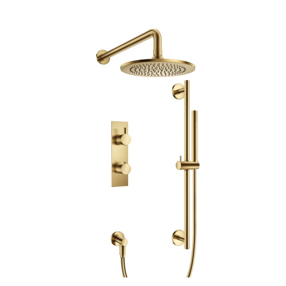 Two Output Shower Set With Shower Head, Hand Held And Slide Bar | Satin Brass PVD