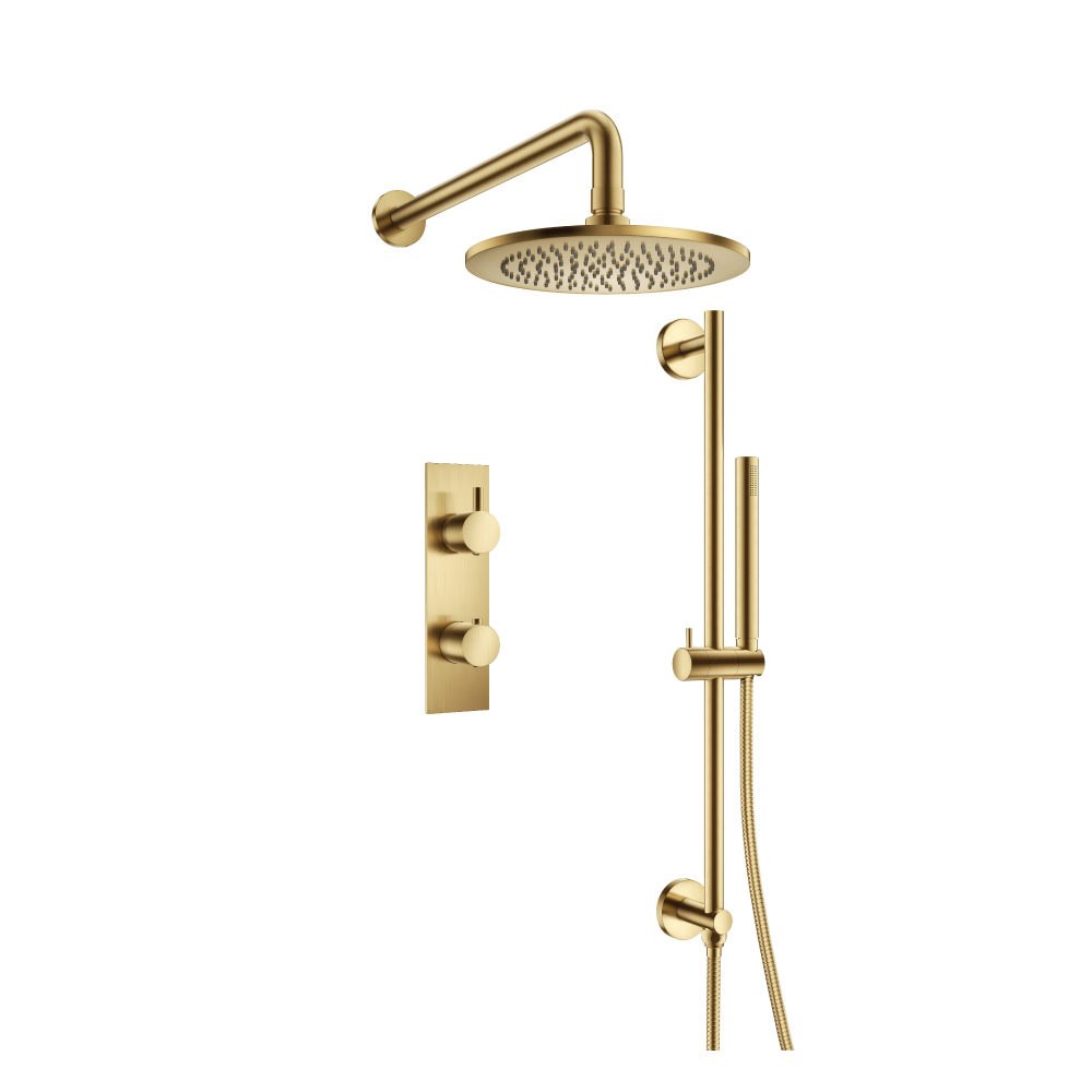 Two Output Shower Set With Shower Head, Hand Held And Slide Bar | Satin Brass PVD