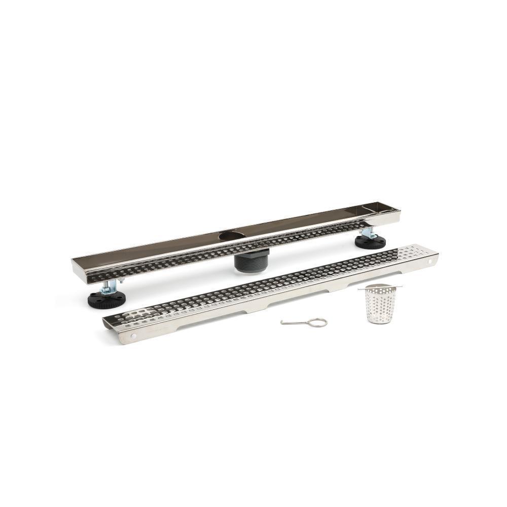 24" Decorative Linear Drain with 2" Outlet | Polished Nickel PVD