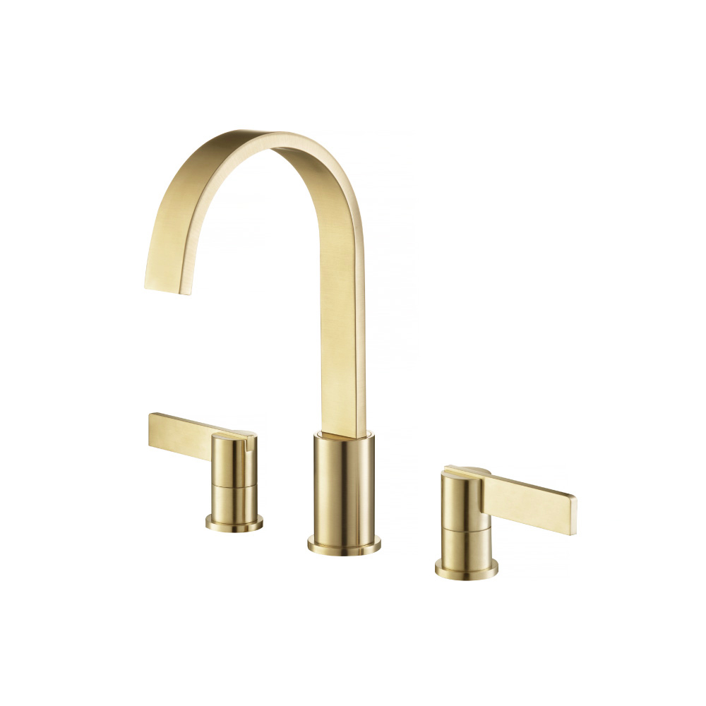 Three Hole 8" Widespread Two Handle Bathroom Faucet | Satin Brass PVD