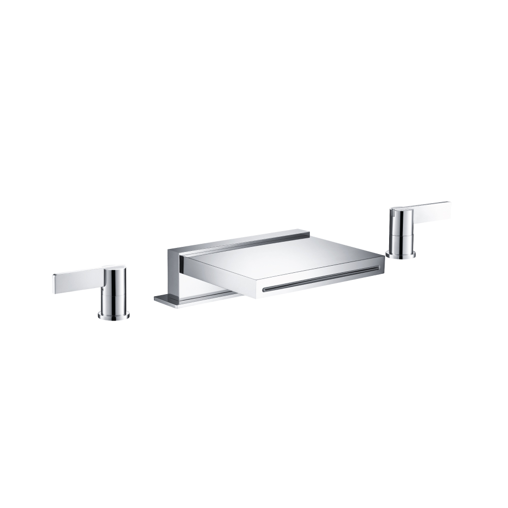 3 Hole Deck Mount Cascade / Sheet Flow Roman Tub Faucet | Chrome