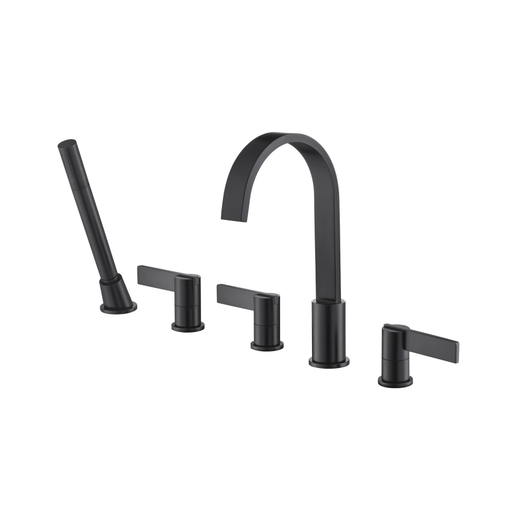 Five Hole Deck Mounted Roman Tub Faucet With Hand Shower | Matte Black