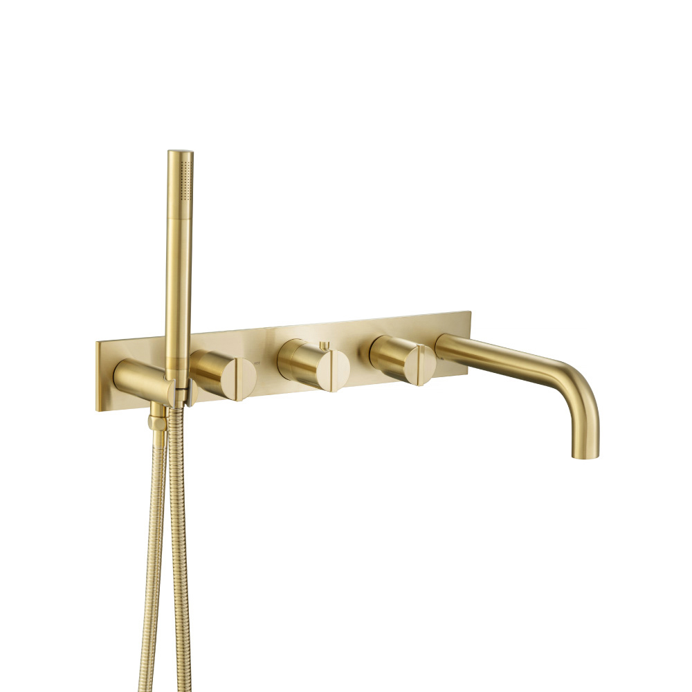 Wall Mount Tub Filler With Hand Shower | Satin Brass PVD