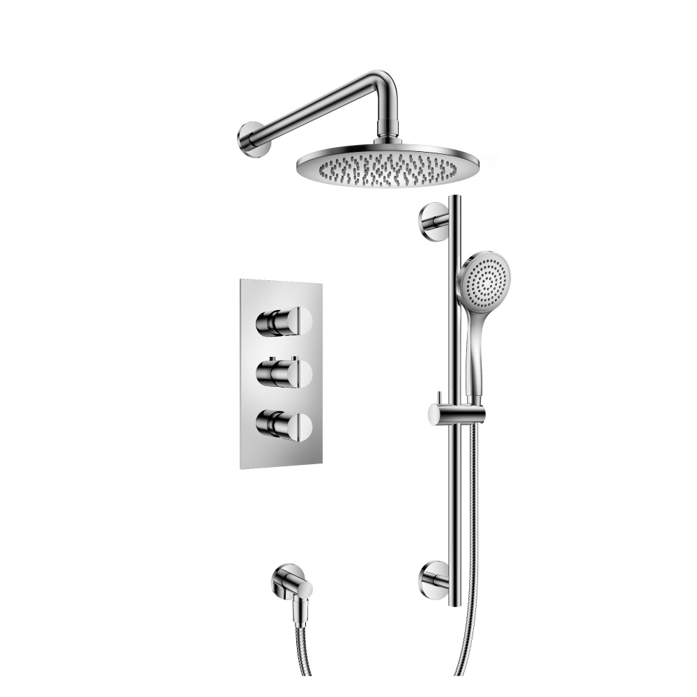 Two Output Shower Set With Shower Head, Hand Held And Slide Bar | Chrome