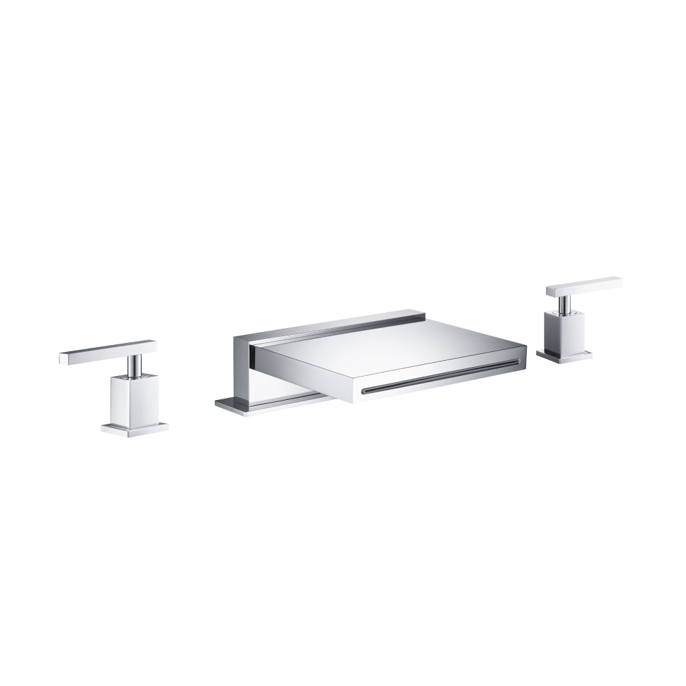 3 Hole Deck Mount Cascade / Sheet Flow Roman Tub Faucet | Chrome