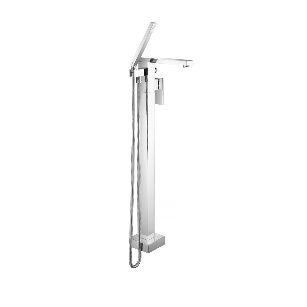 Freestanding Floor Mount Bathtub / Tub Filler With Hand Shower | Brushed Nickel PVD