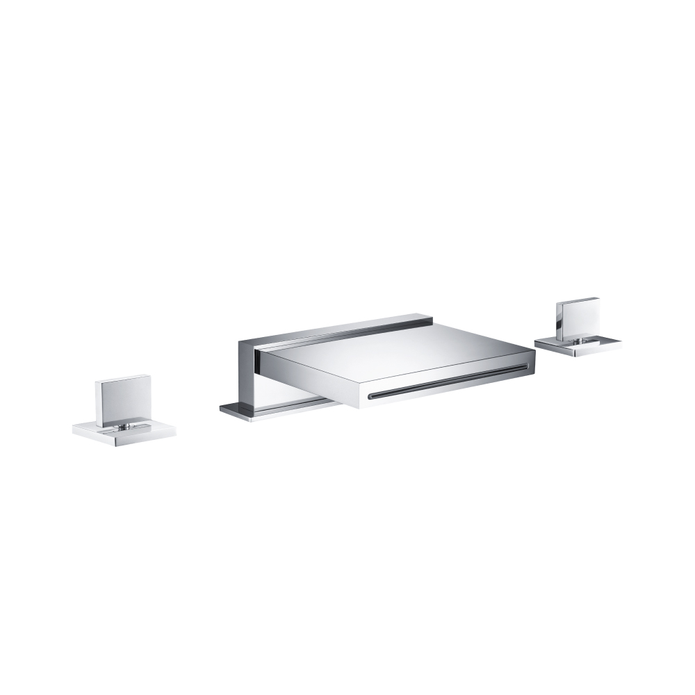 3 Hole Deck Mount Cascade / Sheet Flow Roman Tub Faucet | Brushed Nickel PVD