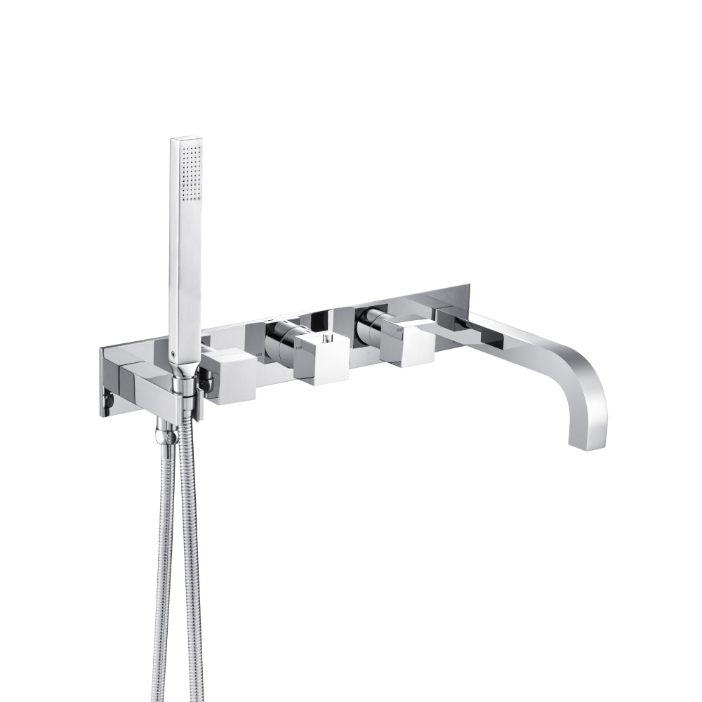 Wall Mount Tub Filler With Hand Shower | Brushed Nickel PVD