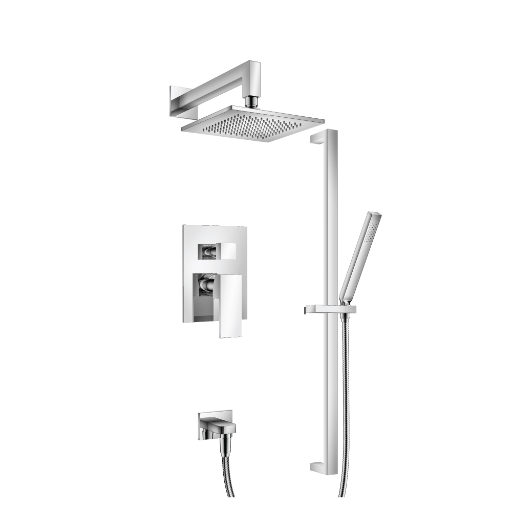 Two Output Shower Set With Shower Head, Hand Held And Slide Bar | Chrome