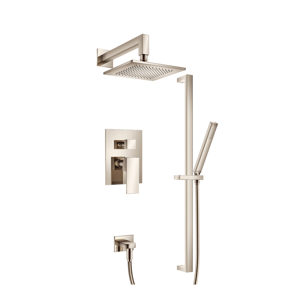 Two Output Shower Set With Shower Head, Hand Held And Slide Bar | Polished Nickel PVD