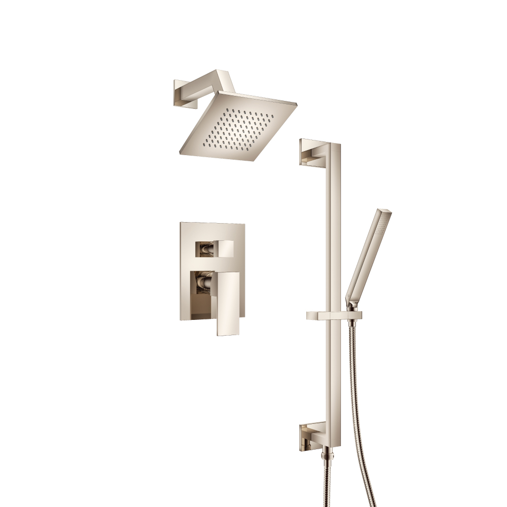 Two Output Shower Set With Shower Head, Hand Held And Slide Bar | Polished Nickel PVD