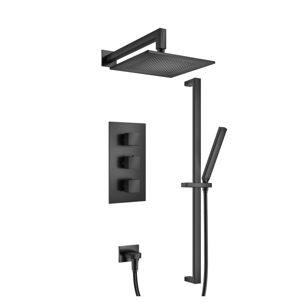 Two Output Shower Set With Shower Head, Hand Held And Slide Bar | Matte Black