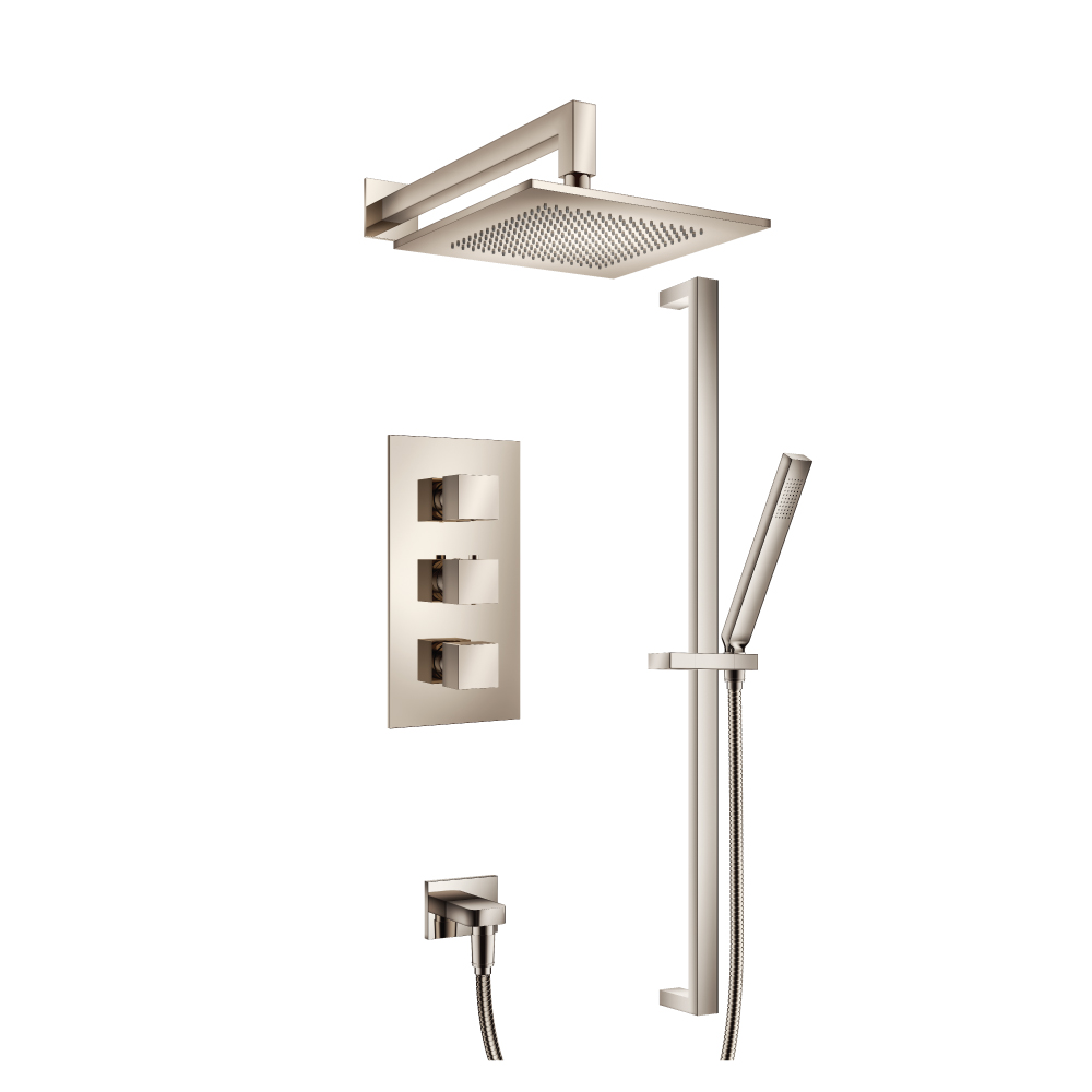 Two Output Shower Set With Shower Head, Hand Held And Slide Bar | Polished Nickel PVD