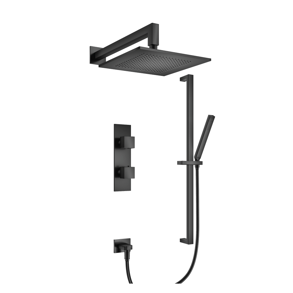 Two Output Shower Set With Shower Head, Hand Held And Slide Bar | Matte Black