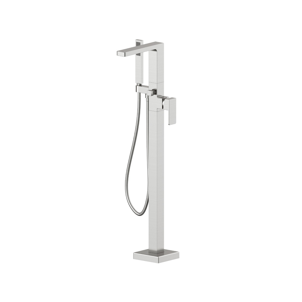 Freestanding Floor Mount Bathtub / Tub Filler With Hand Shower | Brushed Nickel PVD