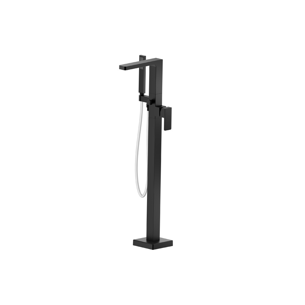 Freestanding Floor Mount Bathtub / Tub Filler With Hand Shower | Gloss Black