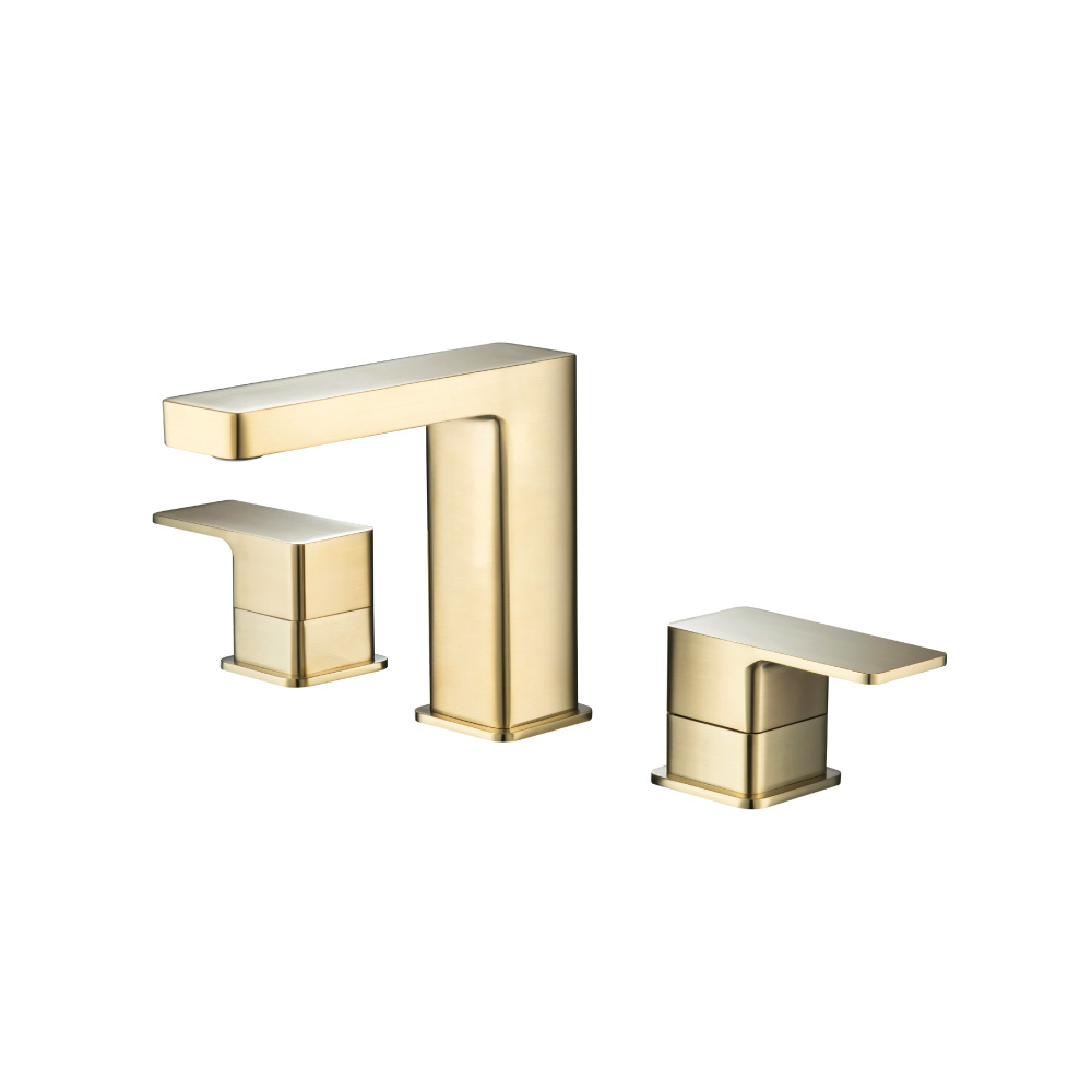 Three Hole 8" Widespread Two Handle Bathroom Faucet | Satin Brass PVD