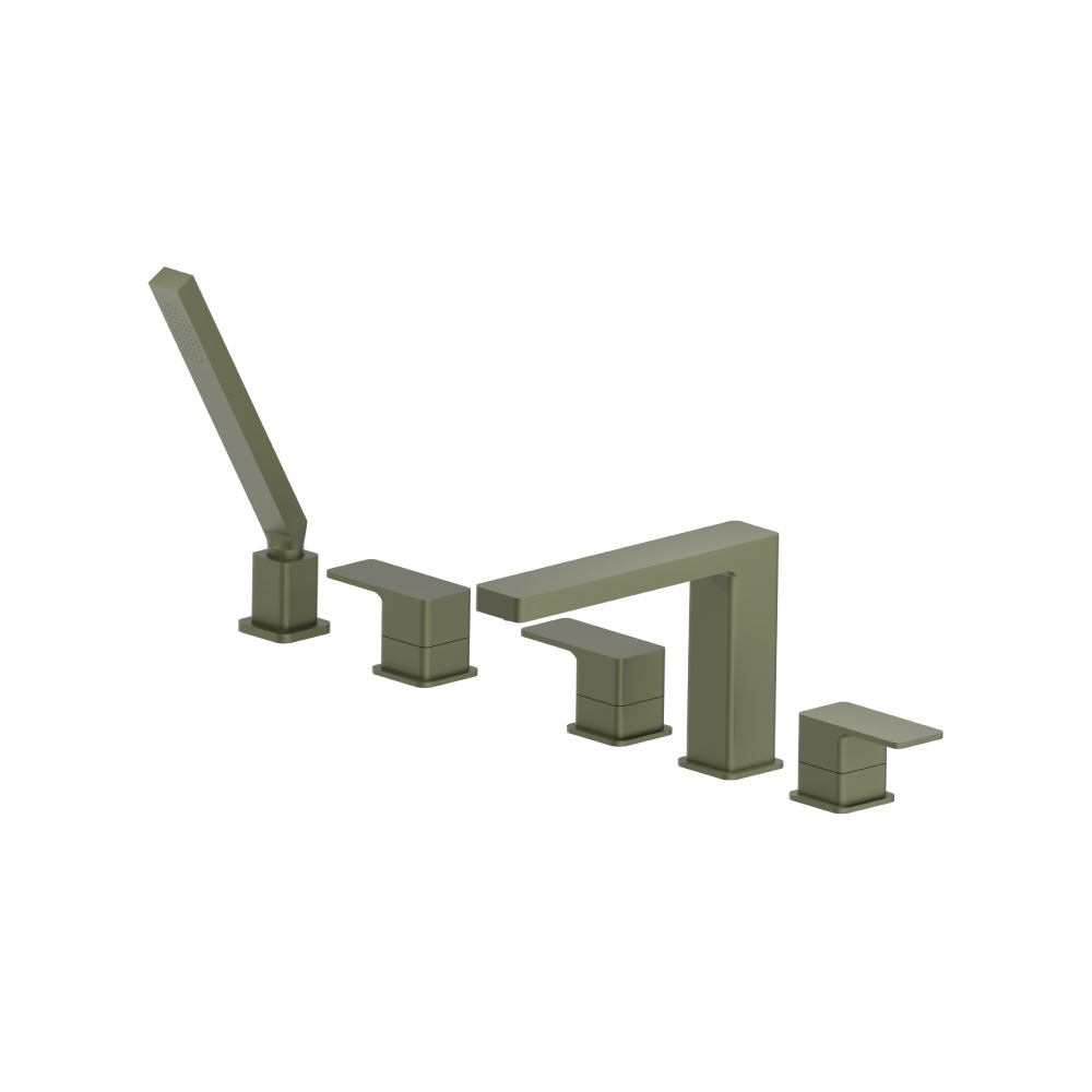 Five Hole Deck Mounted Roman Tub Faucet With Hand Shower | Army Green