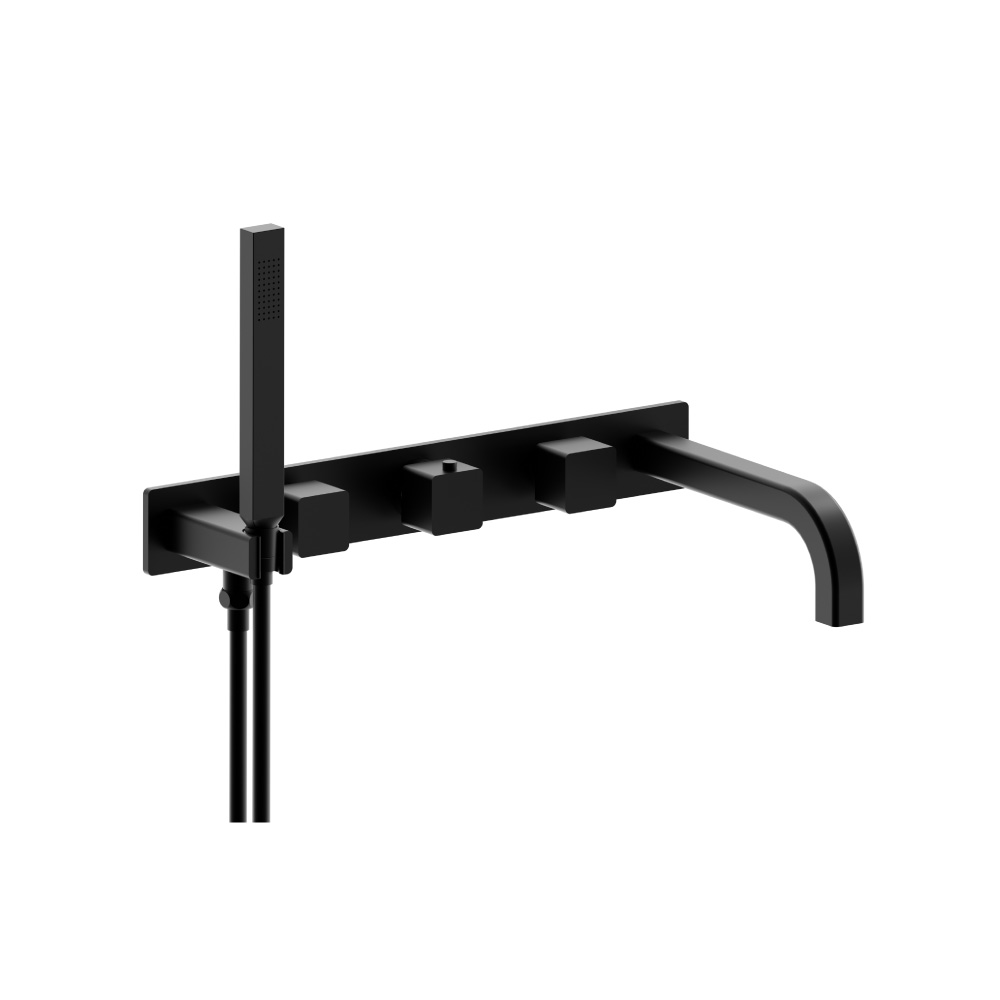Wall Mount Tub Filler With Hand Shower | Gloss Black