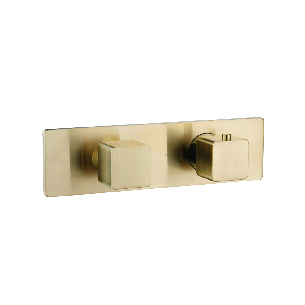 3/4" Horizontal Thermostatic Shower Valve & Trim - 2-Output | Satin Brass PVD